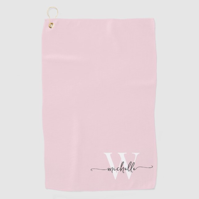 Toalla De Golf Girly Rubor Rosa Elegante Nombre Monograma Script  (Anverso)