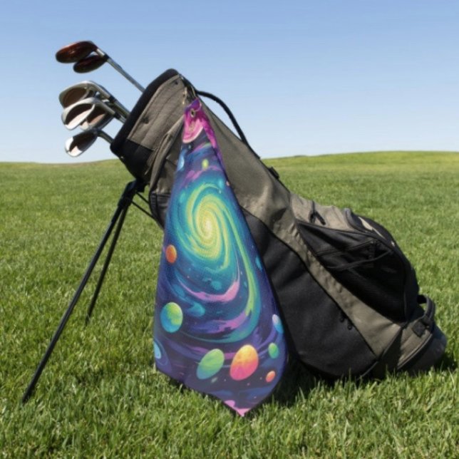 Toalla De Golf Giro planetario (Neon Galaxy Space Golf Towel – Cosmic Spiral Planets Club Towel Trippy Nebula Golfer Sports Gift
)