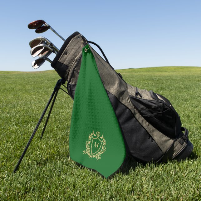 Toalla De Golf Gold Heraldic Shield Monogram On Green (Verde)