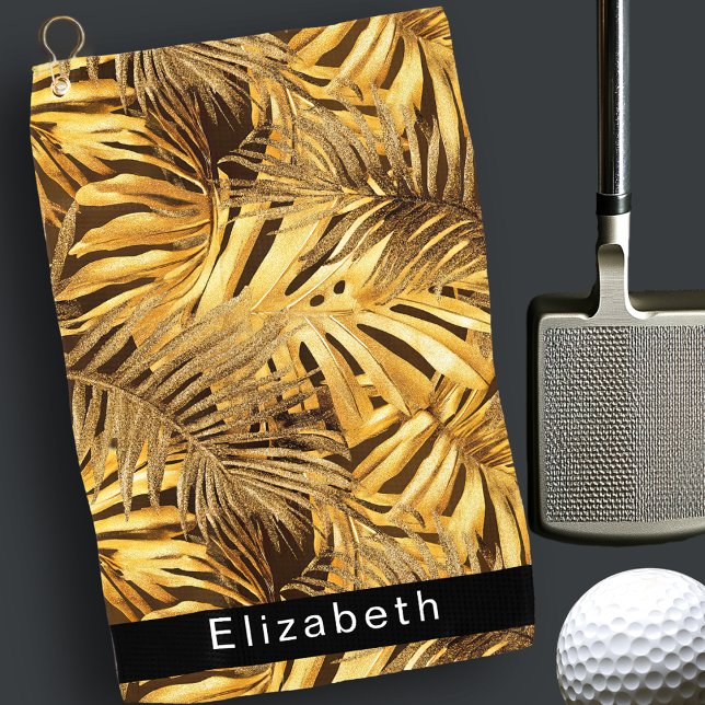 Toalla De Golf Gold Tropical Leaves Personalized (Subido por el creador)