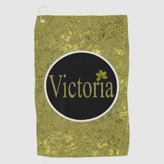 Toalla De Golf Golden Flecks Victoria Name Design, (Anverso)