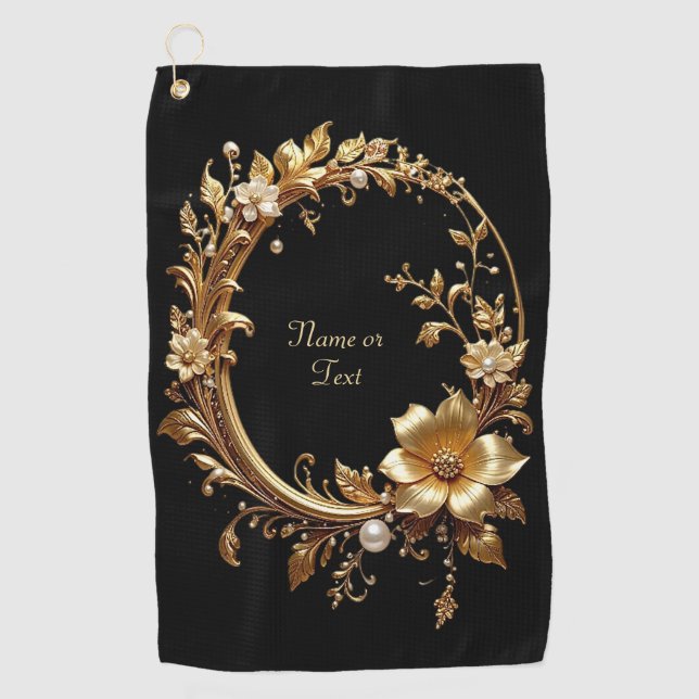Toalla De Golf Golden Floral Ornate Golf Towel (Anverso)
