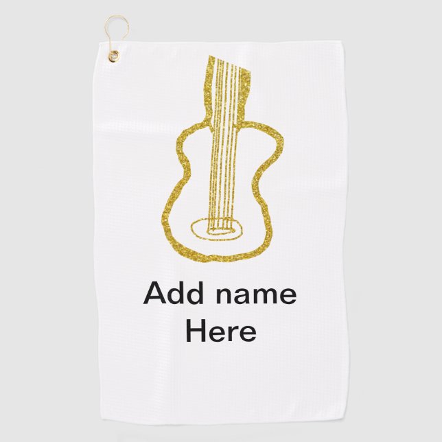 Toalla De Golf Golden glitter acoustic guitar add name doodle  (Anverso)