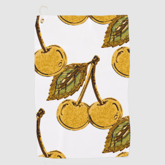 Toalla De Golf Golden Metallic Cherries Pattern