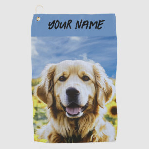 Toalla De Golf Golden Retriever in a Sunflower Field