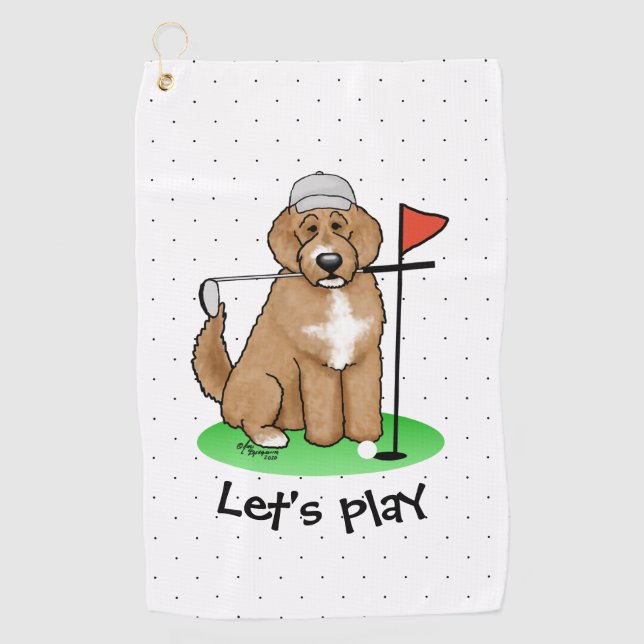 Toalla De Golf Goldendoodle Perro Jugando Golf (rojo whmk2) Diver (Anverso)