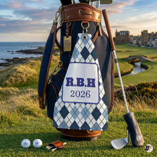 Toalla De Golf Golf Argyle Monograma Azul Claro y Azul Marino Clá