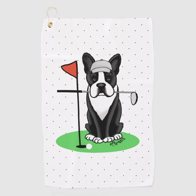 Toalla De Golf Golf Boston Terrier (negro) Perro Cute (Anverso)