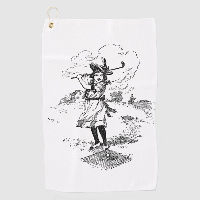 Toalla De Golf Golf Chica Golfing Vintage Art (Anverso)