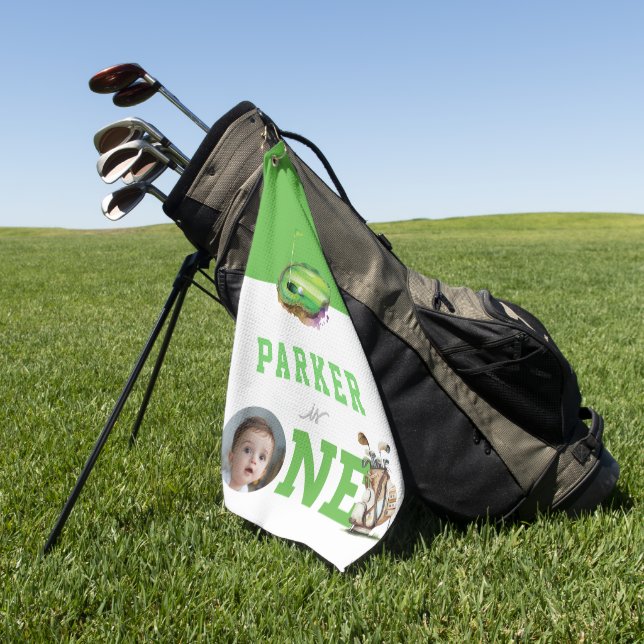 Toalla De Golf Golf First Birthday Cute Foto Personalizada (Verde)