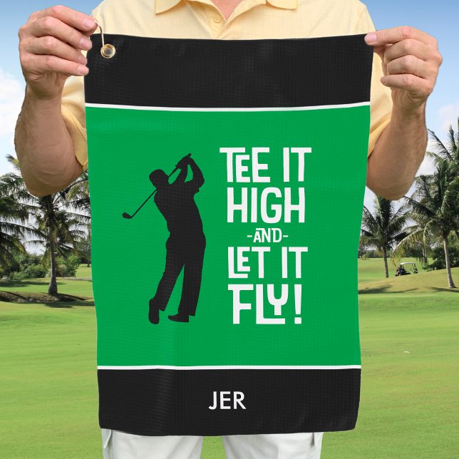 Toalla De Golf Golf Golf Funny Sports Monogramado Negro Verde (Golfer Golf Funny Sports Custom Monogrammed Initials Green Black Humurous Golf Towel For Him)
