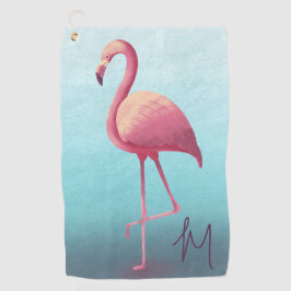 Toalla De Golf Golf Lover Flamingo Monograma Elegante Azul Rosa