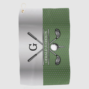 Toalla De Golf Golf Monograma Plata y Diseño Verde