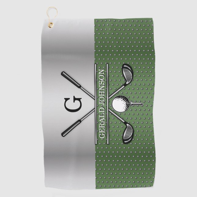 Toalla De Golf Golf Monograma Plata y Diseño Verde (Anverso)