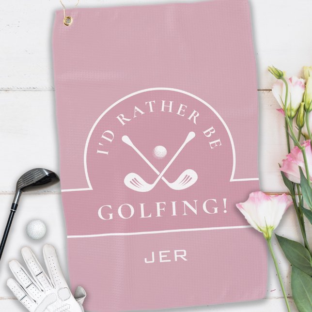 Toalla De Golf Golf Pro Golfer Golfing Cita Monogramada Rosa (I'd Rather Be Golfing Golf Pro Golfer Golfing Quote Custom Monogrammed Initials Pink Golf Towel)