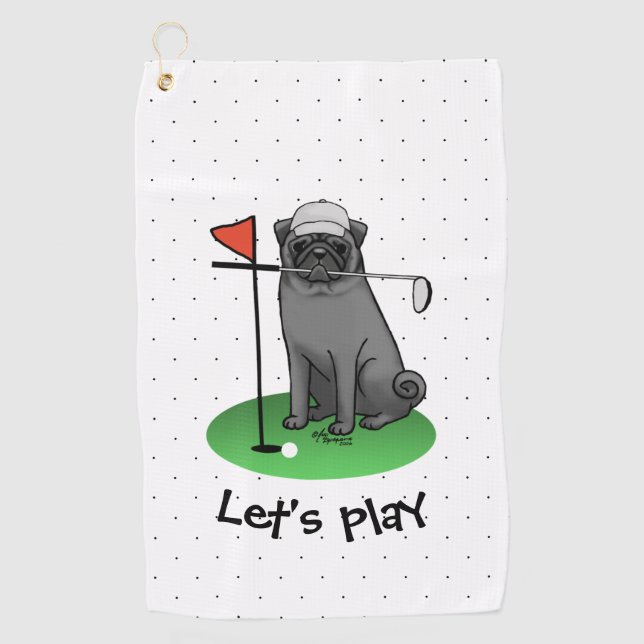 Toalla De Golf Golf Pug Jugando Golf (negro) Cute Dog Funny (Anverso)