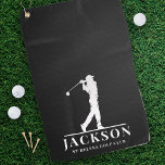 Toalla De Golf Golfer de Monograma Personalizado Negro<br><div class="desc">Este diseño cuenta con un balancín de golf en un club y tiene dos campos de texto que se pueden usar para personalizarlo,  quizás con un nombre y un club de golf.</div>