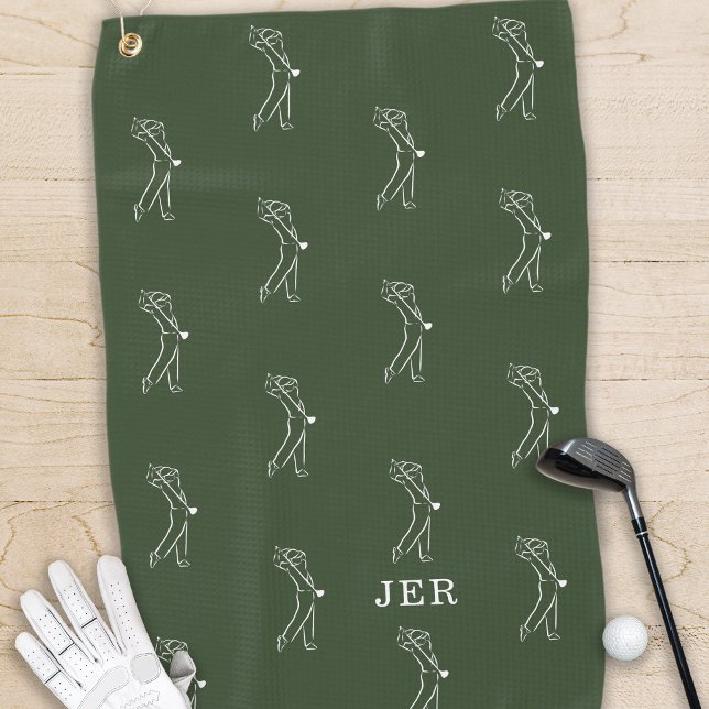 Toalla De Golf Golfer Monogrammed Iniciales Equipos Deportivos Gr (Golfer Monogrammed Initials Sports Equipment Green Golf Towel)