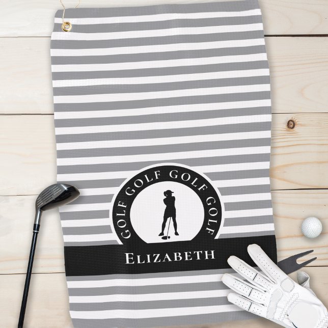 Toalla De Golf Golfer Nombre Silhouette Femenina Gray Black Monog (Golfer Name Female Silhouette Gray Black Monogram Golf Towel)