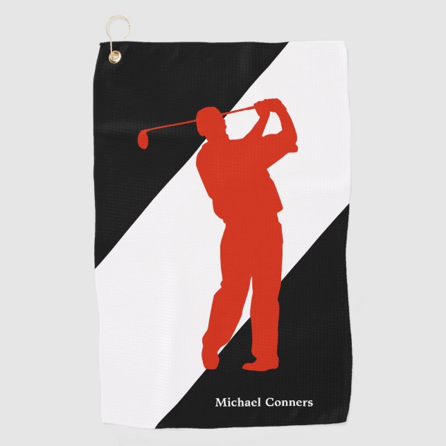 Toalla De Golf Golfer rojo en blanco negro (Anverso)