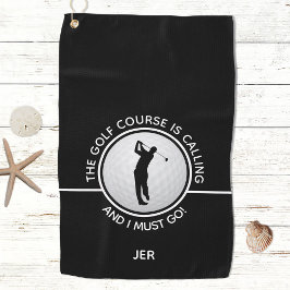 Toalla De Golf Golfer Silhouette Golf Course Quote Black White