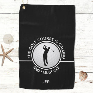 Toalla De Golf Golfer Silhouette Golf Course Quote Black White