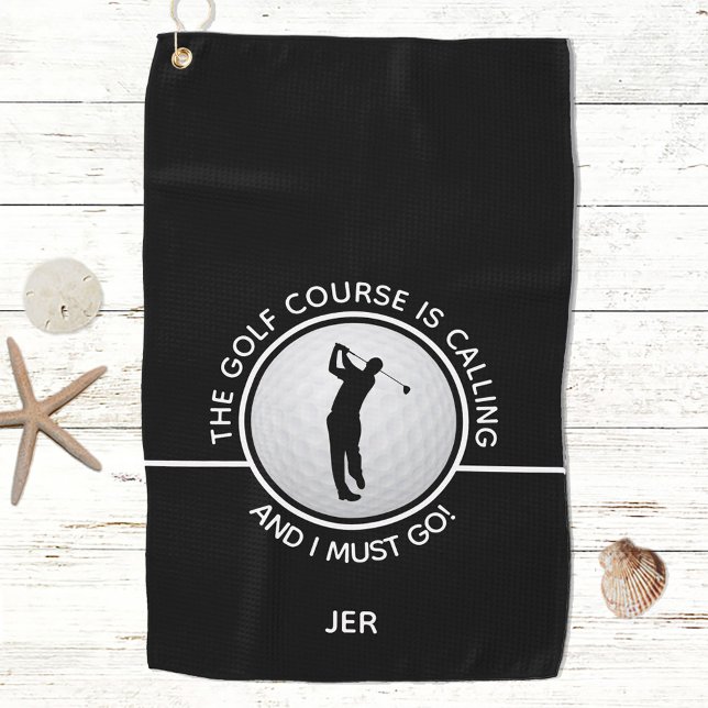 Toalla De Golf Golfer Silhouette Golf Course Quote Black White (Subido por el creador)