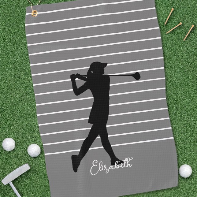 Toalla De Golf Golfer Silhouette Monogramado Nombre Gris Negro (Subido por el creador)
