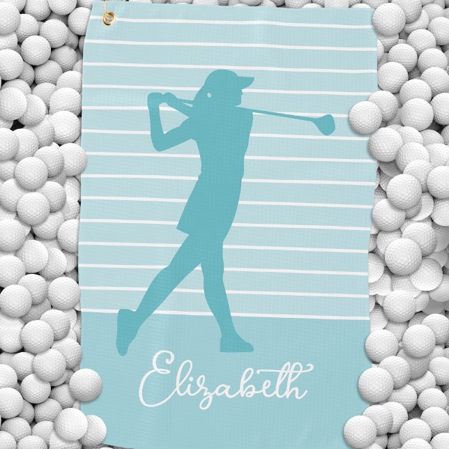 Toalla De Golf Golfer Silhouette Monogrammed Name Teal  (Golfer Silhouette Monogrammed Name Teal Golf Towel)