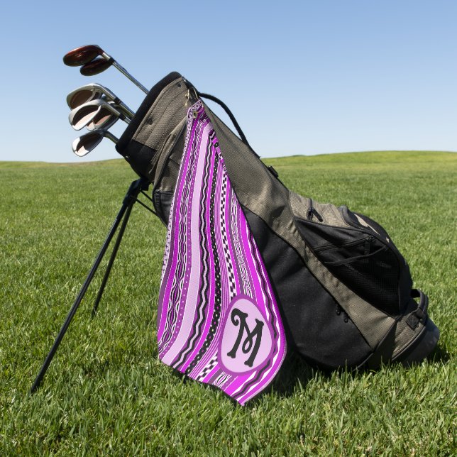 Toalla De Golf Golfing Purple Stripes Personalizado Monogramado (Verde)