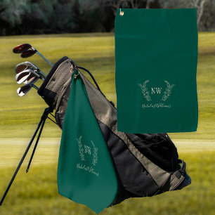 Toalla De Golf Golfista elegante monograma verde oscuro