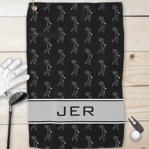 Toalla De Golf Golfista Masculino Silueta Monograma en Negro y Bl