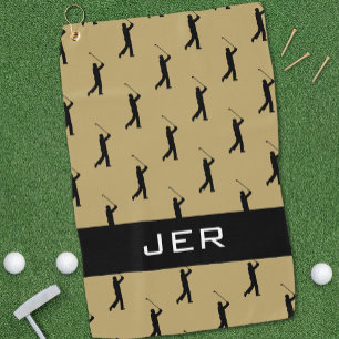 Toalla De Golf Golfista Patrón Monogramado Personalizado Oro Negr