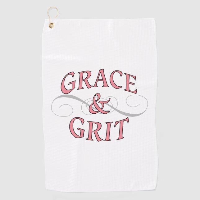Toalla De Golf Grace y Grit en rosa y gris (Anverso)