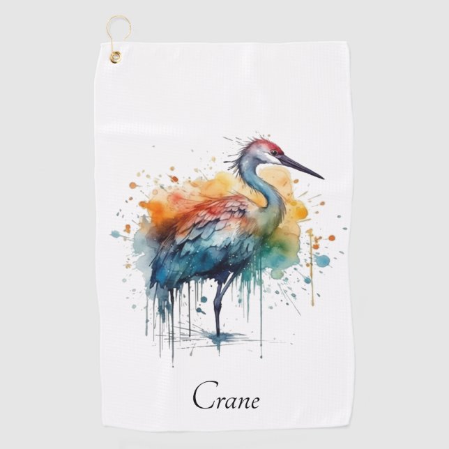 Toalla De Golf Graceful Crane: Arte acuarela, personalizado (Anverso)