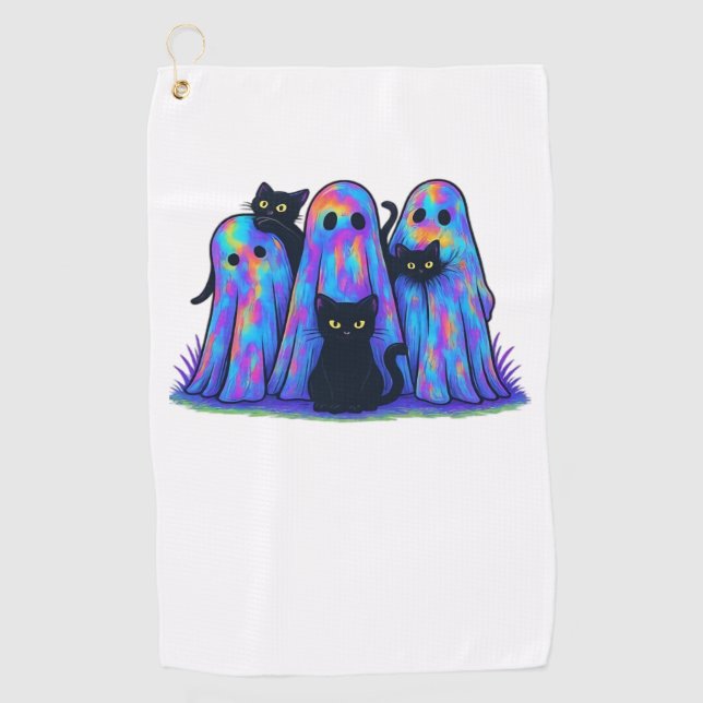 Toalla De Golf Gracioso gato negro y fantasma Halloween esencial  (Anverso)