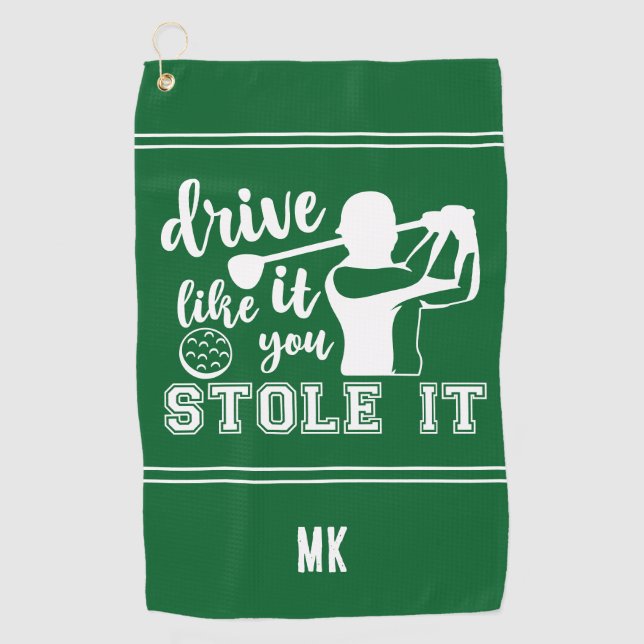 Toalla De Golf Gracioso Golf Green White Monogram Drive Como Stol (Anverso)