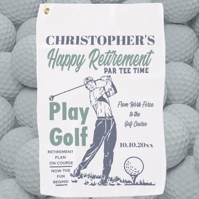 Toalla De Golf Gracioso retiro Golfer Tema Retro Golf (Golf Happy Retirement Monogrammed Golf Towel for your favorite golfer. Funny retirement gift.)