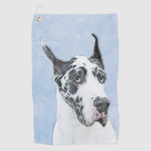 Toalla De Golf Gran Danés (Arlequín) Pintura - Arte de Perro Orig