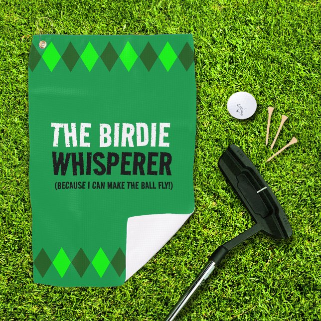 Toalla De Golf Green Argyle The Birdie Whisperer (The Birdie Whisperer green argyle golf towel with putter, ball, and 3 tees on golf green)
