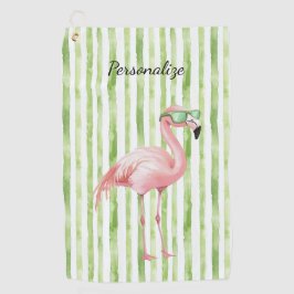 Toalla De Golf Green White Stripes Pink Flamingo Beach Cumpleaños