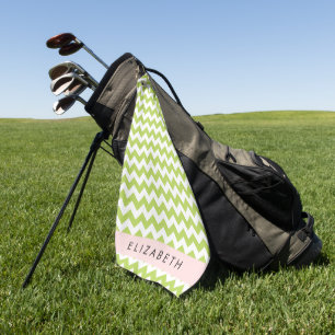 Toalla De Golf Green Zigzag, Green Chevron, Tu Nombre