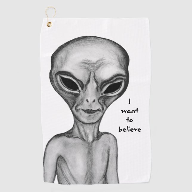 Toalla De Golf Grey Alien , quiero creer (Anverso)