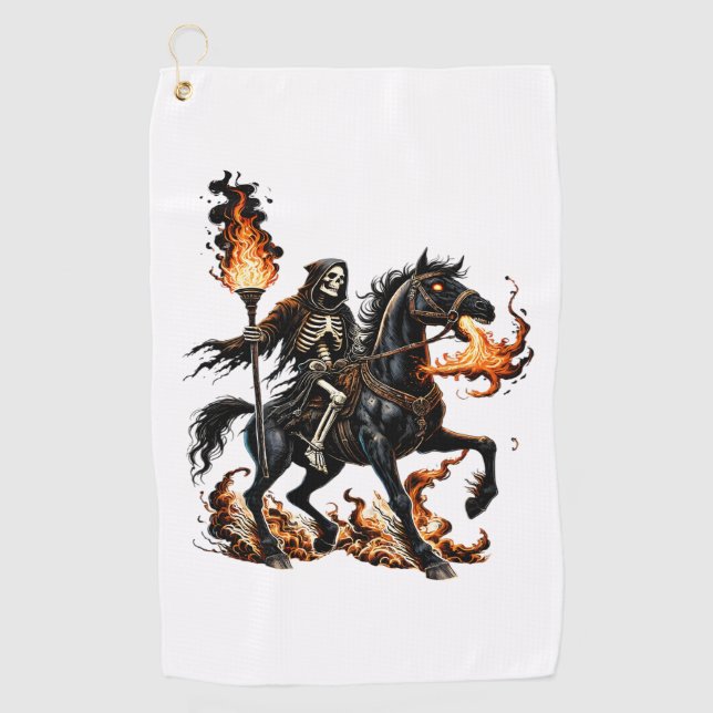 Toalla De Golf Grim Reaper Skeleton Riding Horse Flames (Anverso)