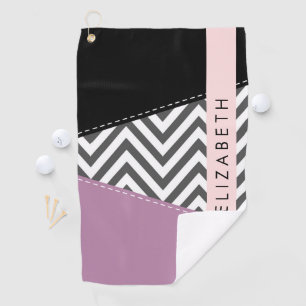 Toalla De Golf Gris Zigzag, Gris Chevron, Púrpura, Tu Nombre