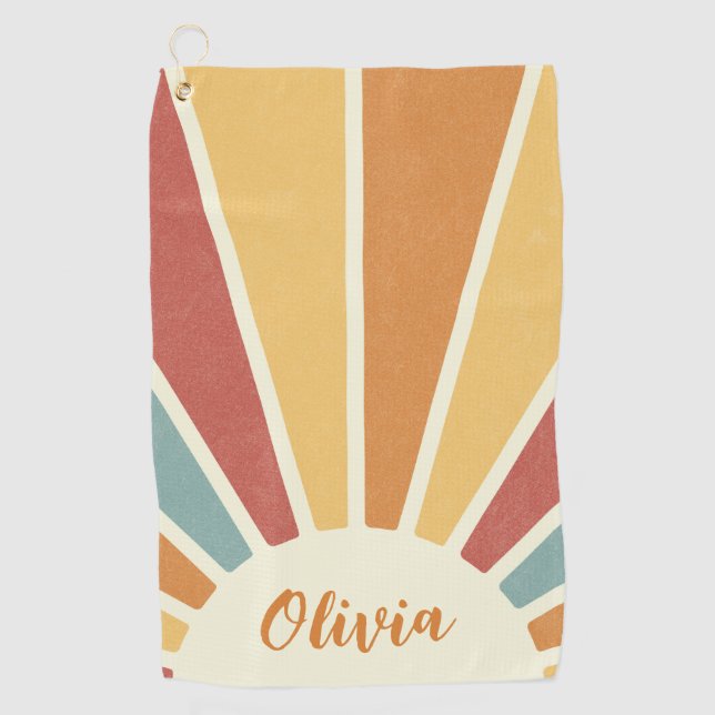 Toalla De Golf Groovy grunge estilo retro diseño del sol (Anverso)