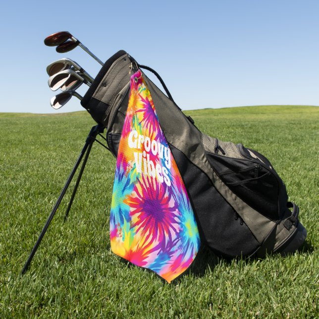 Toalla De Golf Groovy Vibes Tie Dye Personalizable (Verde)