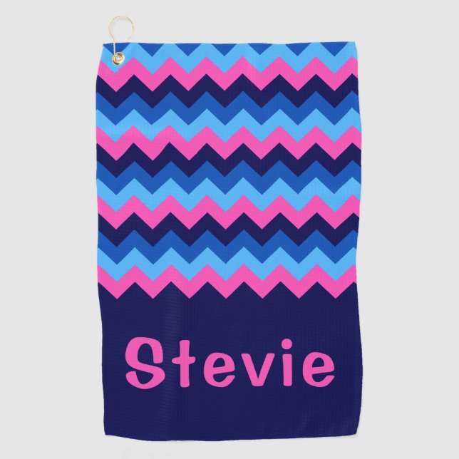 Toalla de golf Guay Blue Pink Chevron Monograma (Anverso)