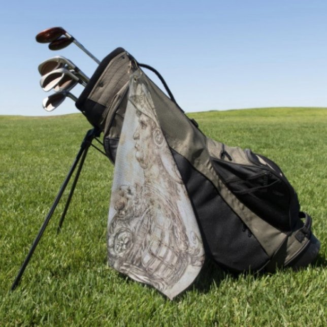 Toalla De Golf Guerrero con casco de Leonardo (Da Vinci’s Ancient Warrior Sketch Golf Towel – Golfer Gift Custom Sports Gear)
