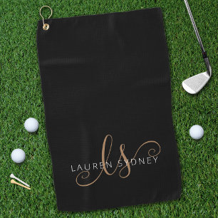 Toalla De Golf Guión femenino de oro negro moderno monogramado